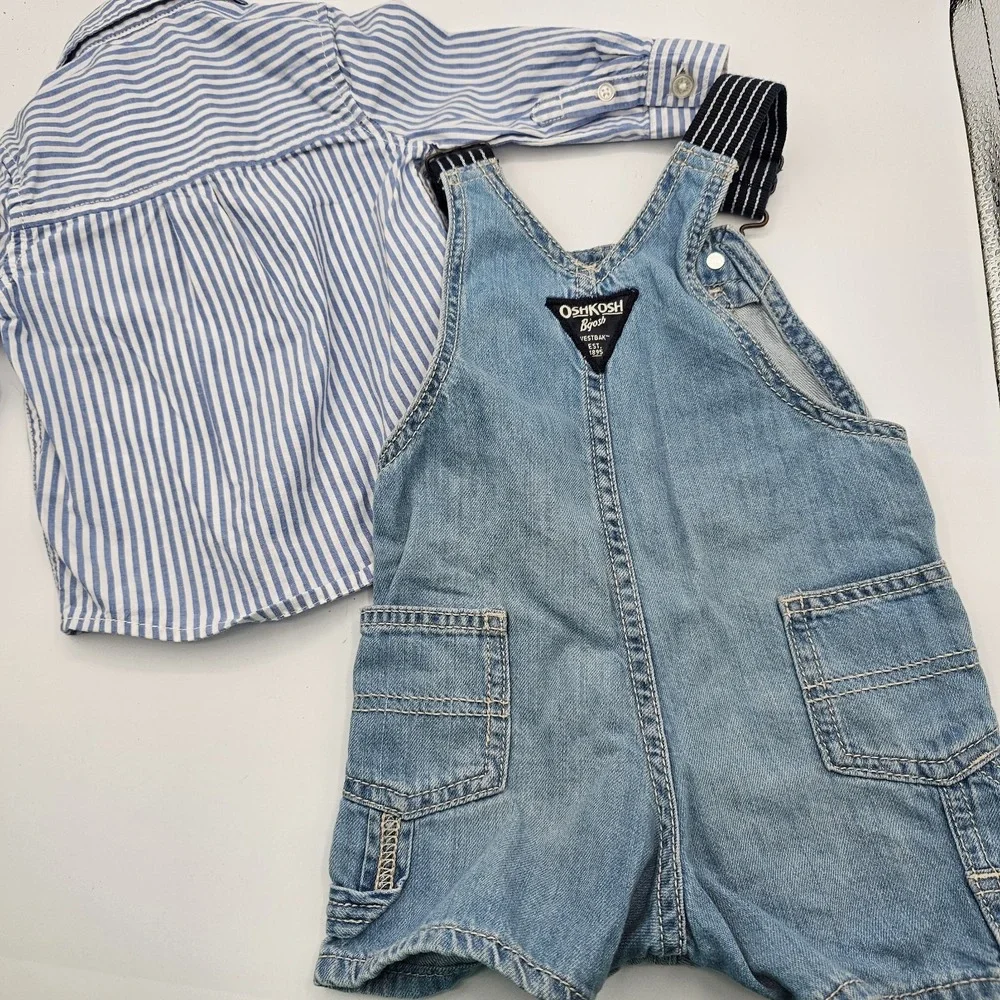 Vintage OshKosh Vestbak Shortalls & Shirt Set 6-9M